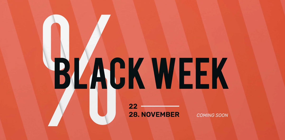 Schriftzug "Black Week" und ein Prozentzeichen im Hintergrund