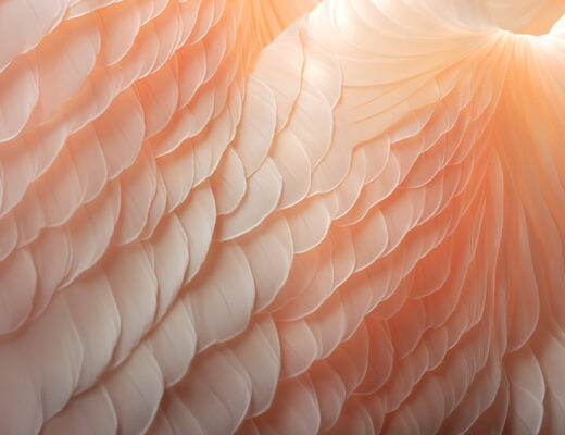 Eine Nahaufnahme von vielen Federn im Pantone Trendfarbton Peach Fuzz