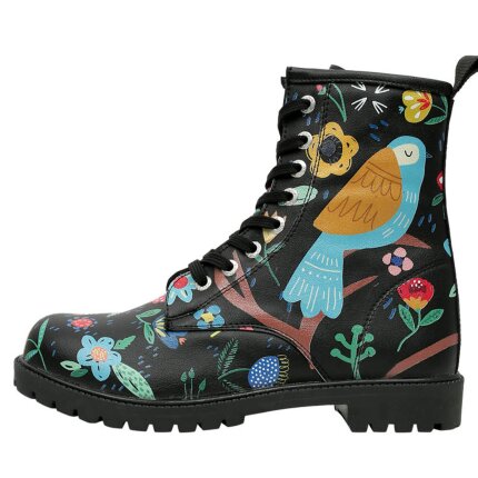 Bunte Boots mit schönen Motiven und kreativen Designs - Dogo Boots - Flower & Birds BLACK im DOGO Onlineshop bestellen!